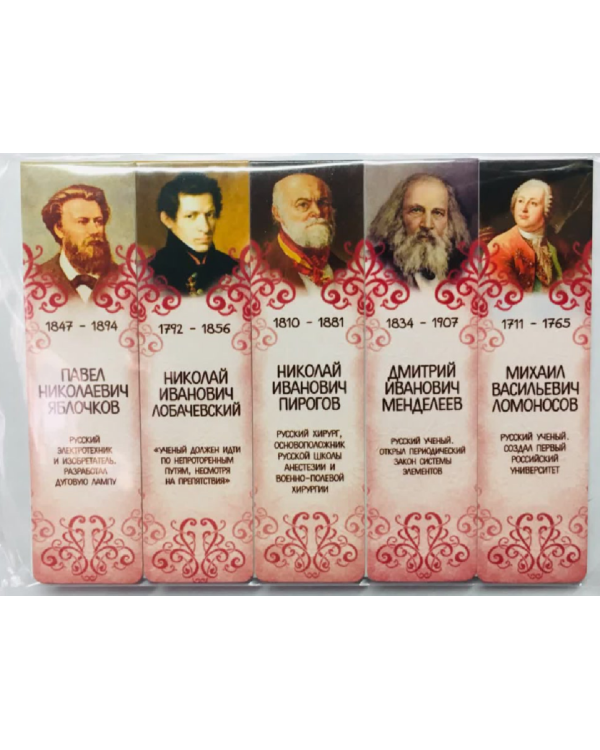 Магнитные закладки для книг Великие русские ученые 1, 25 мм, 5 штук
