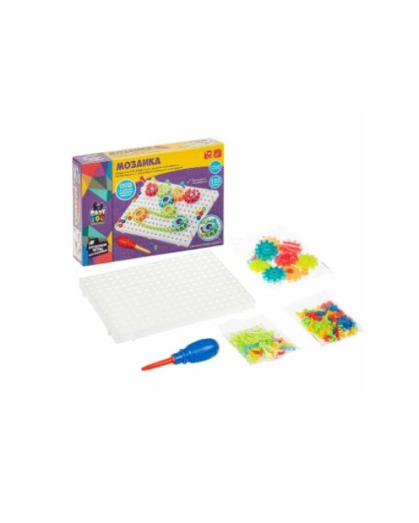 Мозаика для малышей Bondibon, 133 детали, с шестеренками и отверткой