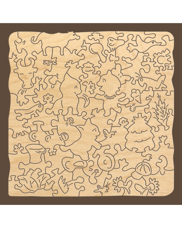 Фигурный деревянный пазл. Лето в Котофеевке, 64 детали