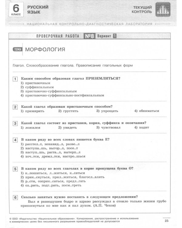 Русский язык. 6 класс. Текущий контроль
