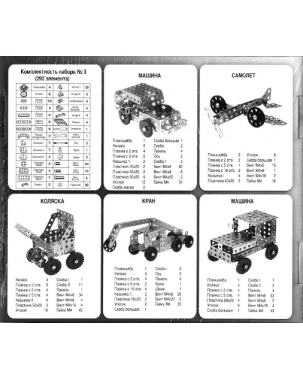 Конструктор металлический для уроков труда №3 (292 элемента)