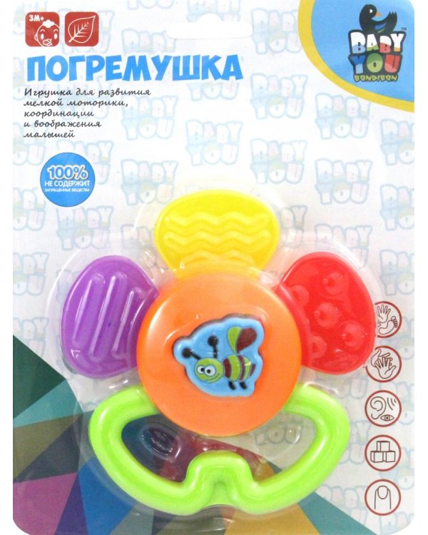 Погремушка с прорезывателем. Цветок с пчелкой