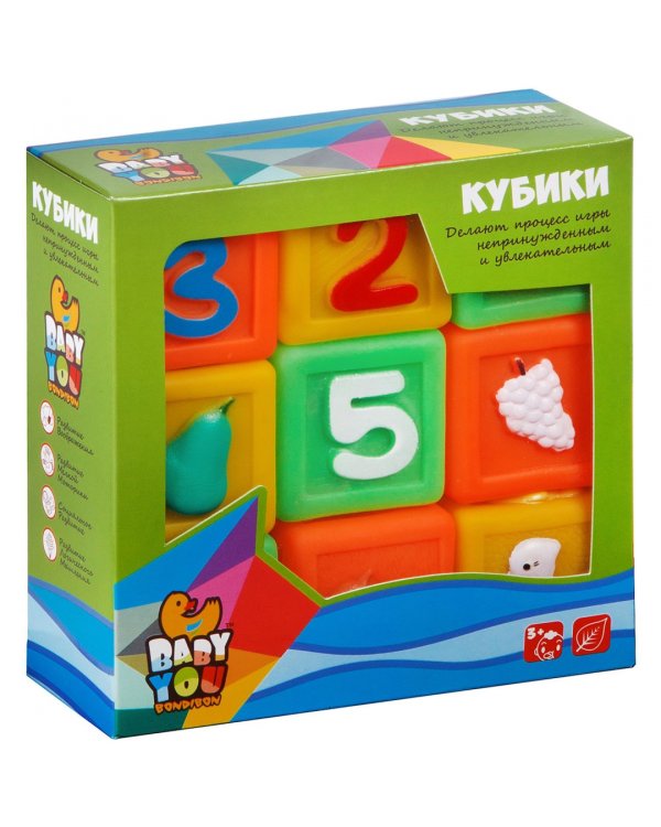 Кубики для купания. Цифры, фрукты, животные, 9 штук