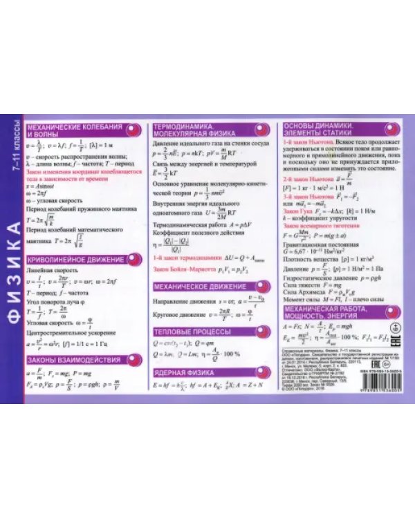 Физика. 7-11 классы. Справочные материалы (А5)