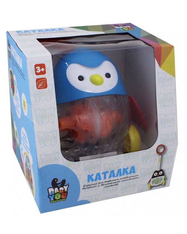 Пластиковая каталка с ручкой. Пингвин