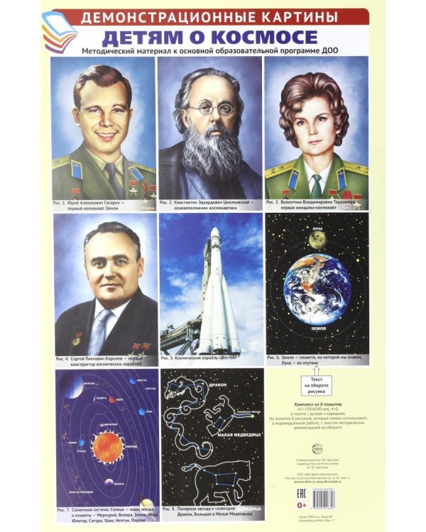 Детям о космосе. Методический материал к основной образовательной программе ДОО (8 плакатов)