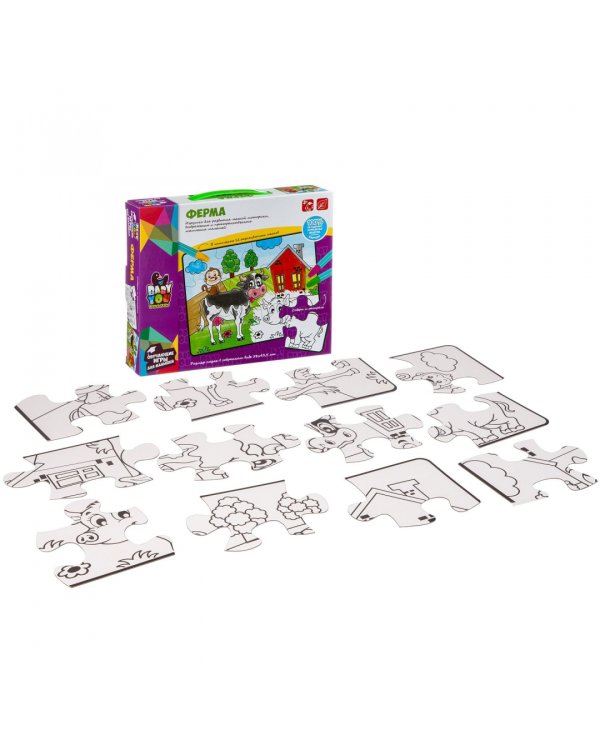 Пазл для раскрашивания. Ферма, 12 деталей