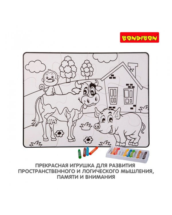 Пазл для раскрашивания. Ферма, 12 деталей