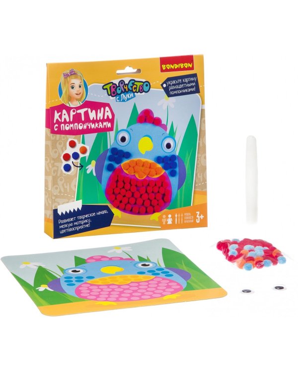 Картина с помпончиками. Птичка