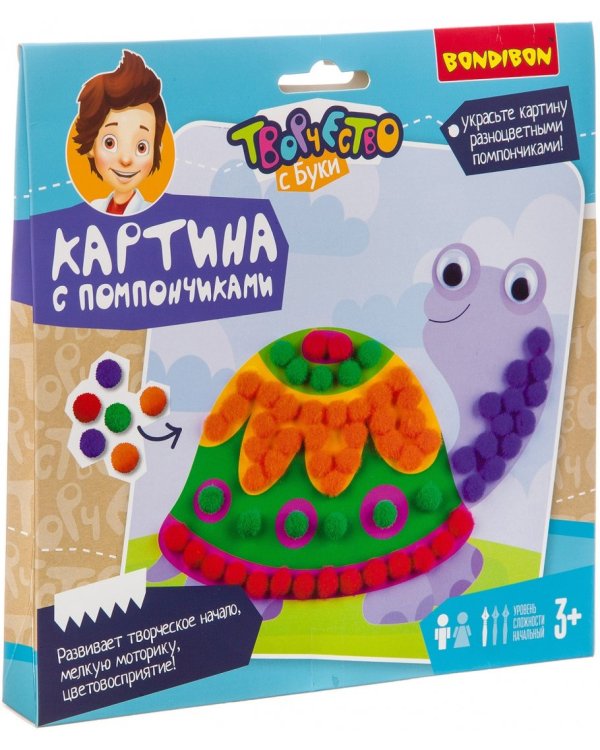 Картина с помпончиками. Черепашка