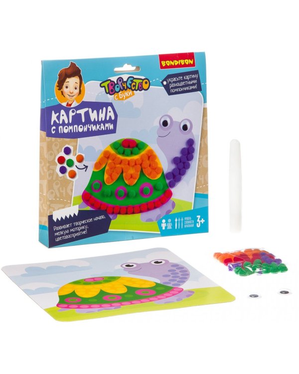 Картина с помпончиками. Черепашка