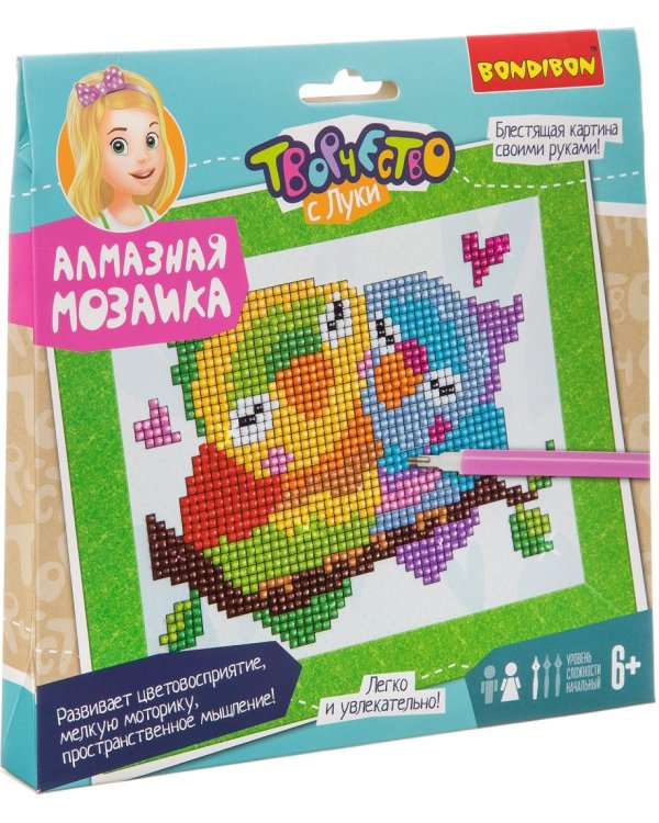 Алмазная мозаика. Попугаи-неразлучники