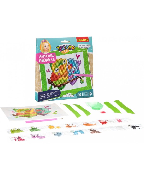 Алмазная мозаика. Попугаи-неразлучники