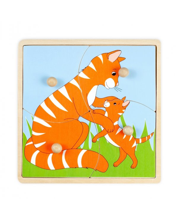 Деревянный пазл. Кошка с котенком