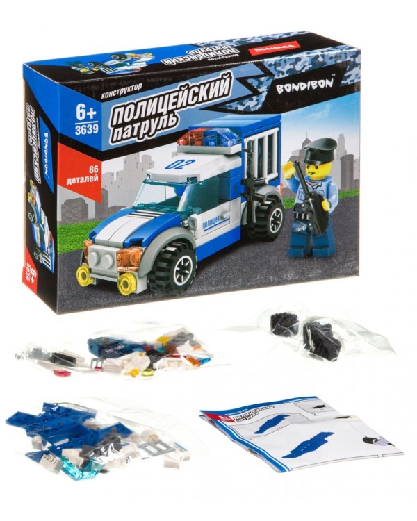 Конструктор. Полицейский патруль. Машина, 86 деталей