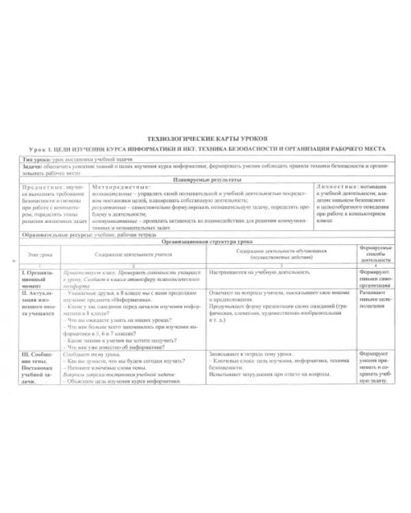 Информатика. 8 класс. Технологические карты уроков по учебнику Л. Л. Босовой, А. Ю. Босовой