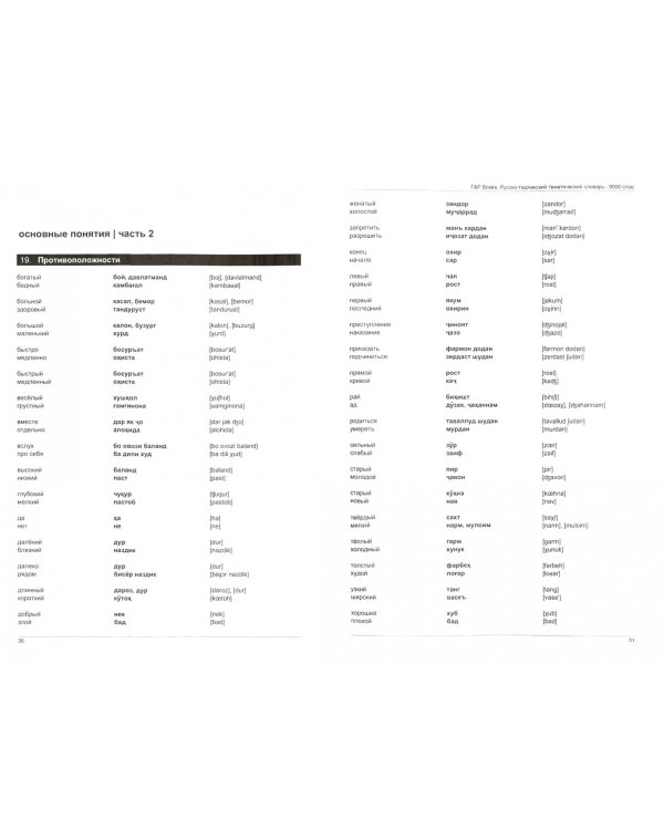 Русско-таджикский тематический словарь. Для активного изучения слов и закрепления словарного запаса. 9000 слов