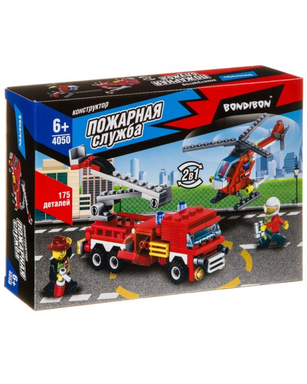Конструктор. Пожарная служба. Вертолет. Машина, 175 деталей