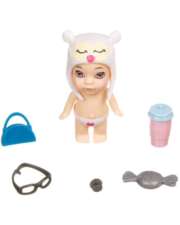 Куколка OLY в шапочке-ушанке с животным и аксессуарами в банане, мальчик