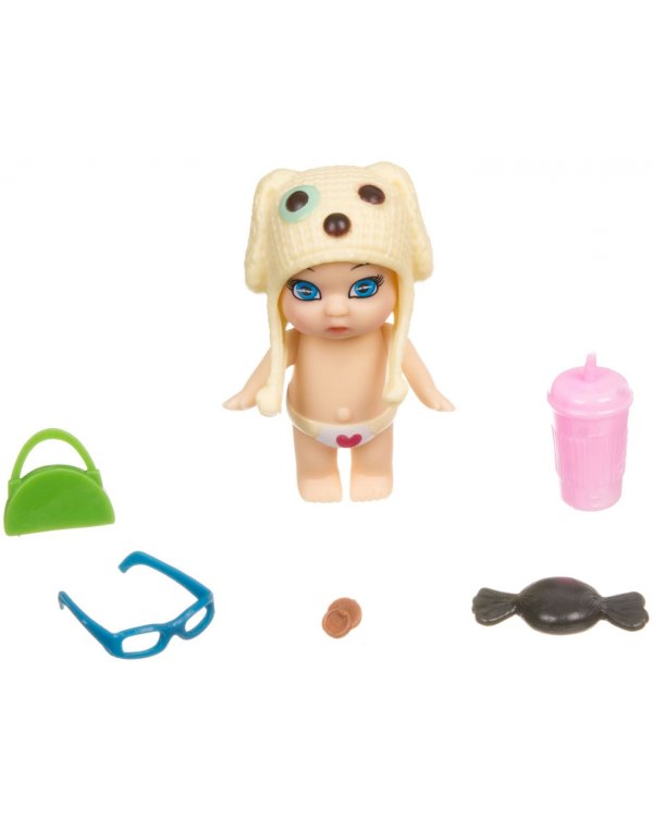 Куколка OLY в шапочке-ушанке с животным и аксессуарами в банке, девочка