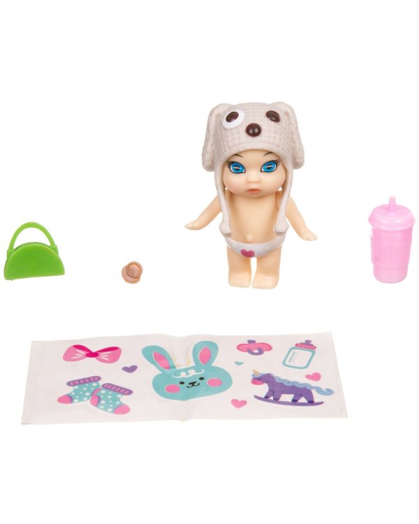 Куколка OLY в шапочке-ушанке с животным и аксессуарами в шаре, девочка