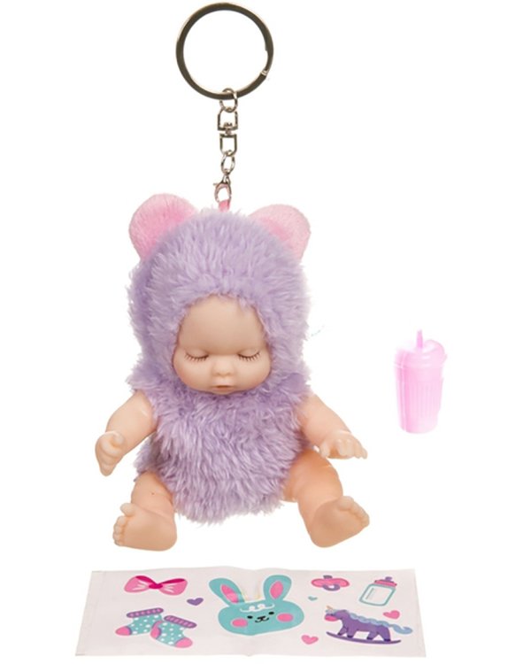 Куколка OLY спящая, в меховом костюмчике и аксессуарами в леденце, девочка