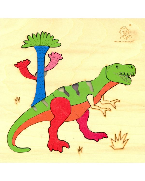 Деревянная фигурная пазл-рамка. Динозавр