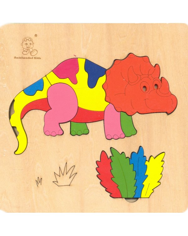 Деревянная фигурная пазл-рамка. Динозаврик