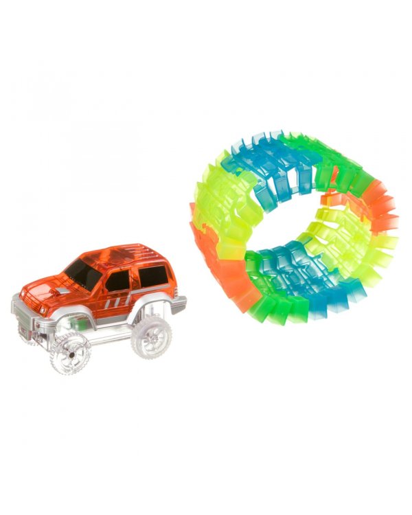 Гибкий автотрек со светящейся трассой и машинкой. Круговой вираж