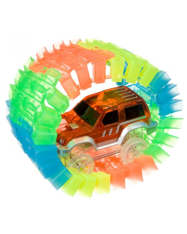 Гибкий автотрек со светящейся трассой и машинкой. Круговой вираж