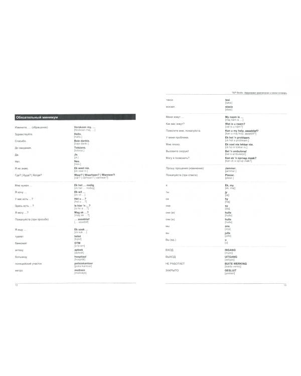 Африкаанс. Разговорник. Самые нужные фразы. Мини-словарь. 250 слов