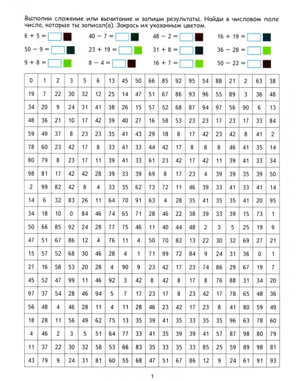 Математические раскраски. Сложение и вычитание в пределах 50