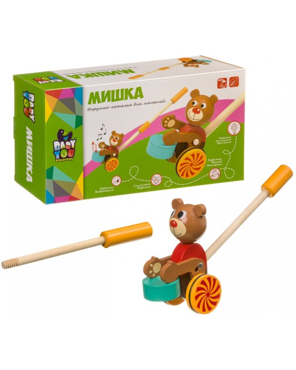 Игрушка деревянная. Каталка. Мишка