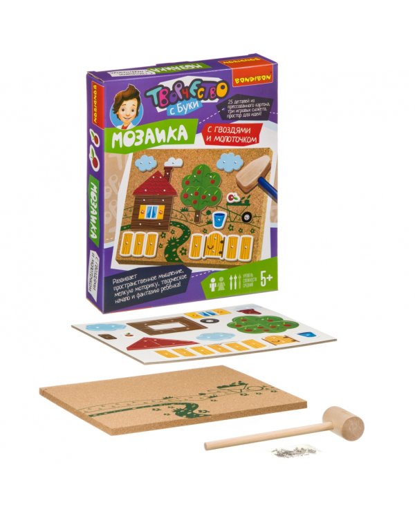 Мозаика с гвоздями и молоточком. На ферме