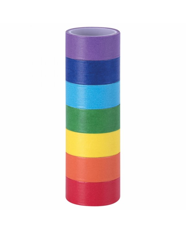 Бумажные клейкие WASHI-ленты для декора и скрапбукинга "Радужные", однотонные, 15 мм х 3 метра, 7 цветов