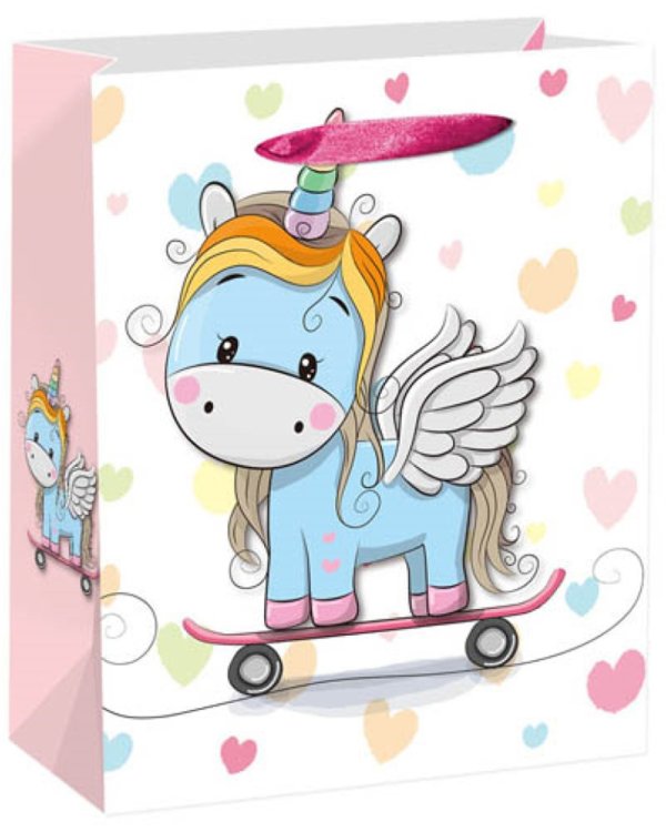 Пакет подарочный "Единорог на скейте", 18х23х10 см