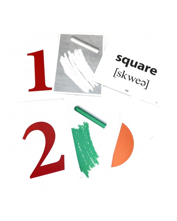 Запоминай слова легко. Цифры. Цвета. Геометрические фигуры. 25 карточек с транскрипцией на обороте