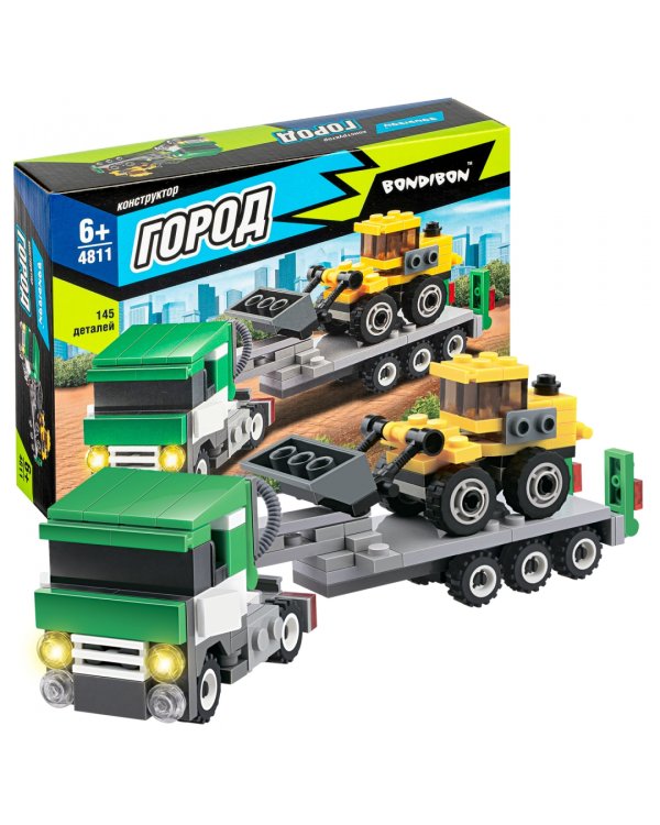 Конструктор. Город. Тягач с платформой и бульдозер, 145 деталей