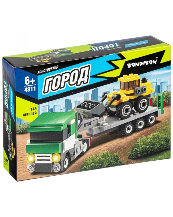 Конструктор. Город. Тягач с платформой и бульдозер, 145 деталей