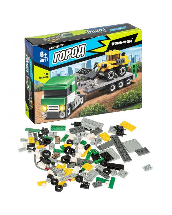 Конструктор. Город. Тягач с платформой и бульдозер, 145 деталей