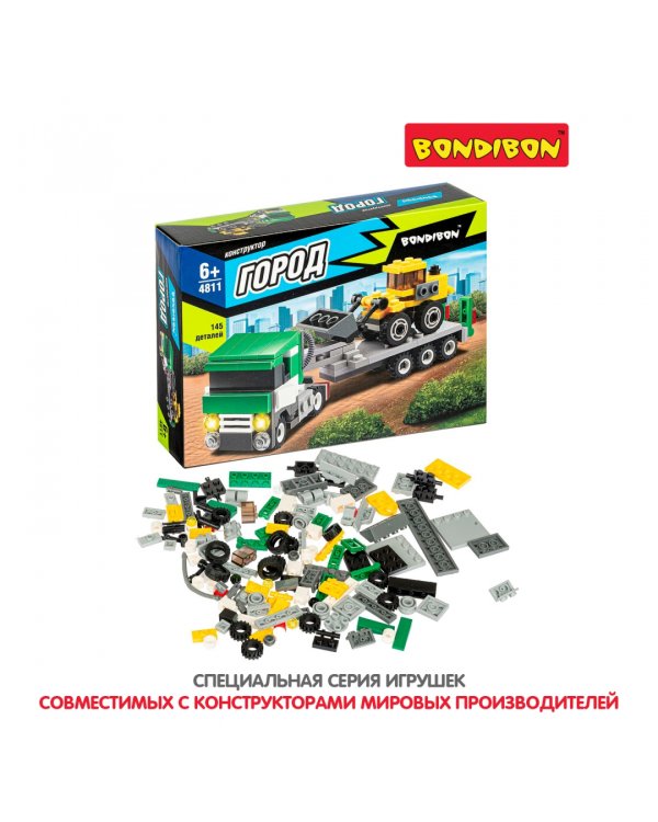 Конструктор. Город. Тягач с платформой и бульдозер, 145 деталей