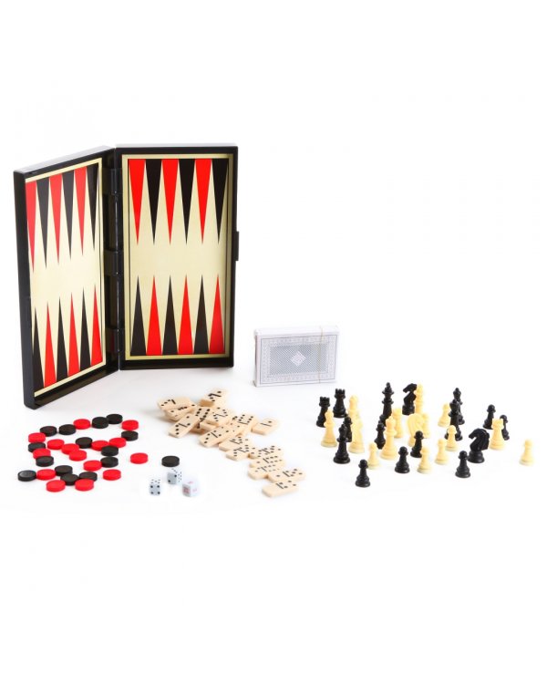 Удачная партия 5 в 1. Нарды, шахматы, шашки, домино, карты