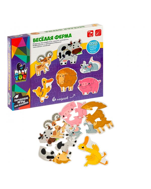 Набор пазлов. Веселая ферма, 6 штук