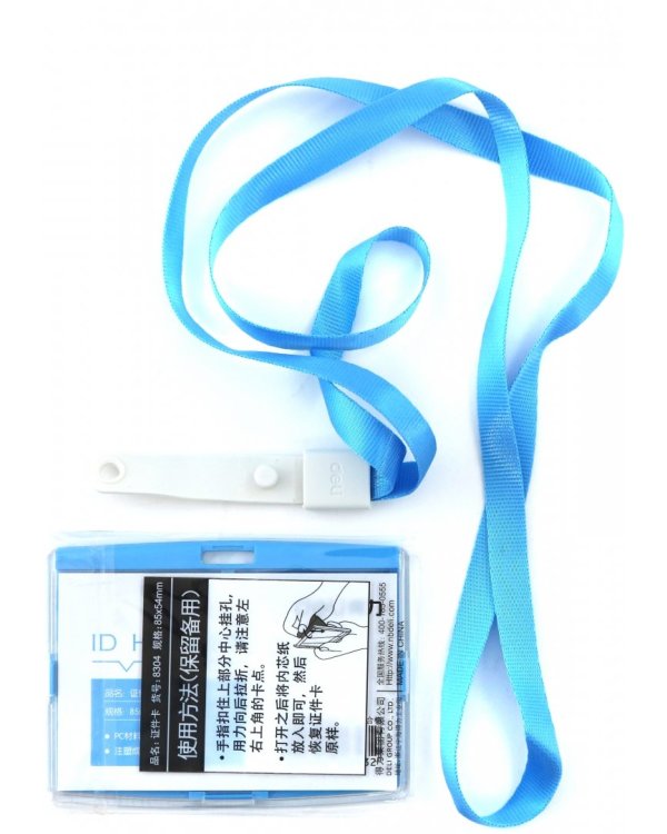 Бейдж горизонтальный для пропуска "Deli", цвет: голубой, 91х67 мм, арт. 8304blue