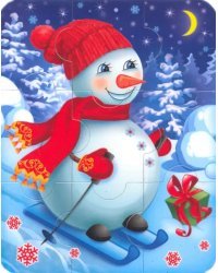 Пазл магнитный "Снеговик на лыжах", 95x120 мм, 9 элементов