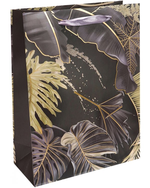 Пакет подарочный "Роскошные тропики", черный, 26х32х10 см