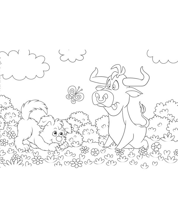 Добрый бычок. Раскраски для малышей