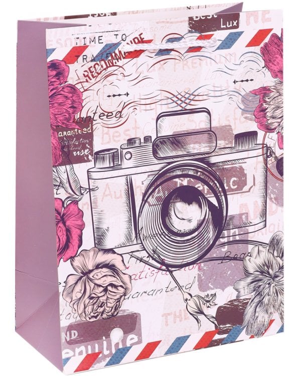 Пакет подарочный "Фотоаппарат в цветах", 18х23х10 см