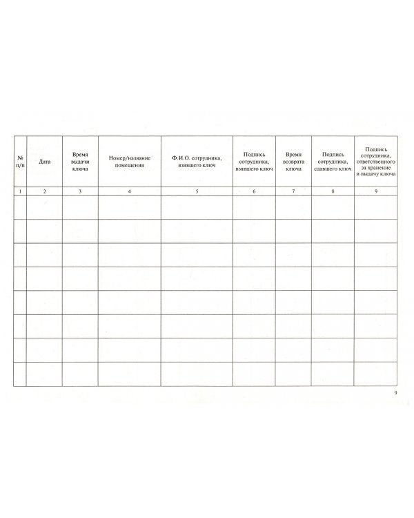 Журнал учета выдачи и возврата ключей от помещений