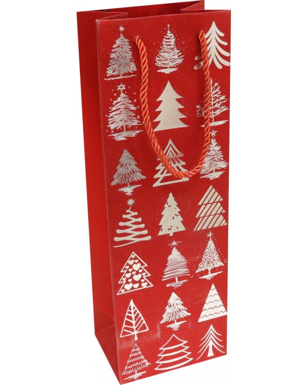 Пакет подарочный "Красный с елочками", 12х35х9 см
